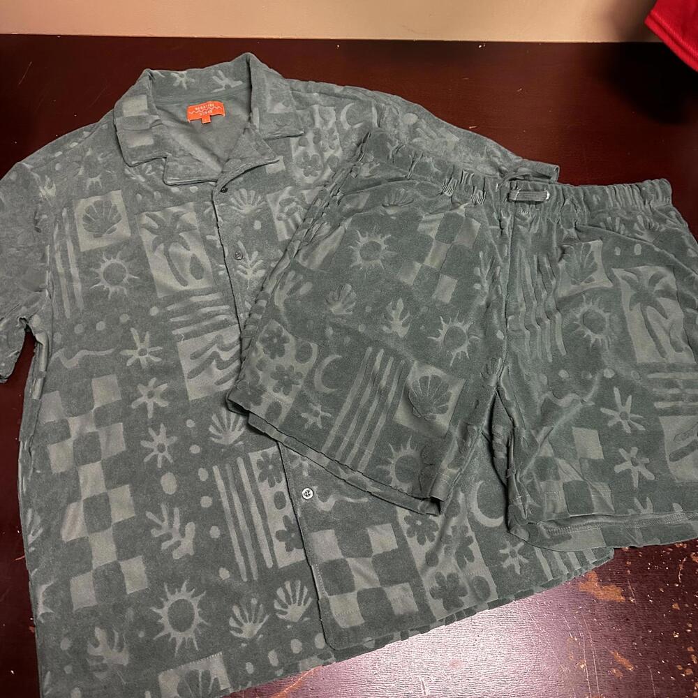 NEGATIVE SPACE men’s green pattern button up summ… - image 3